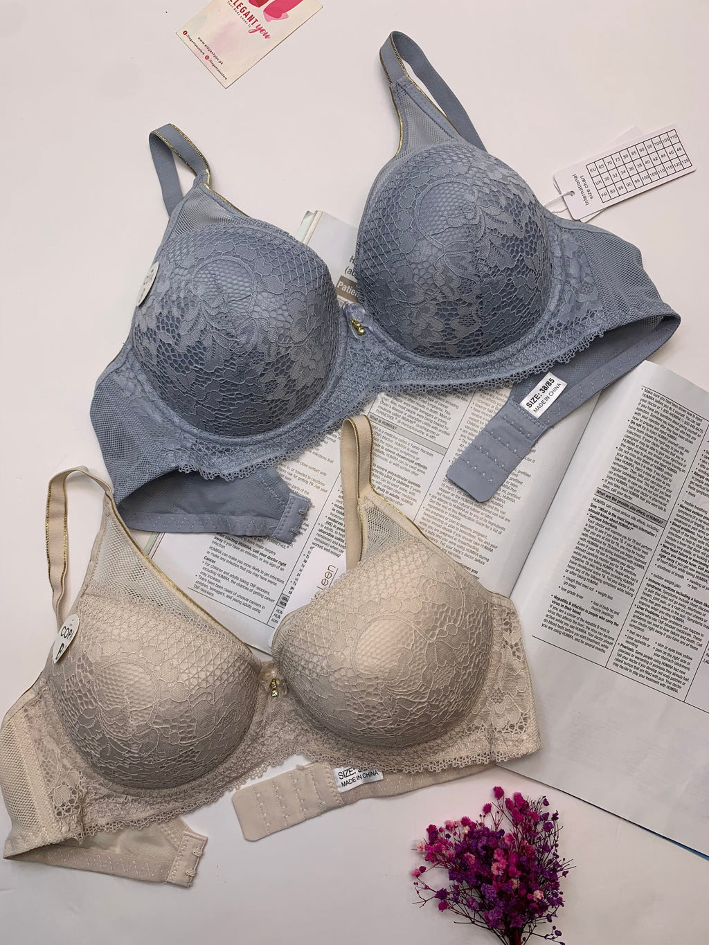 (34-40)B/C  Elegant Single Padded Push-up Lace Bridal Bra 23010(142)