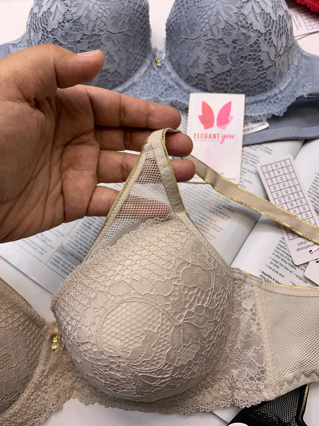 (34-40)B/C  Elegant Single Padded Push-up Lace Bridal Bra 23010(142)