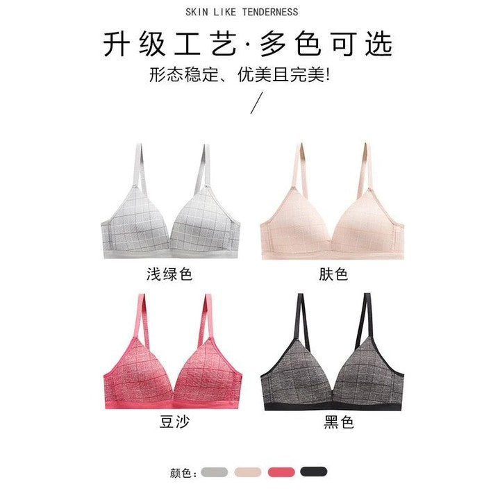 (32-34)b Check Design Daily-Wear Thin Pad T Shirt Bra (314)*
