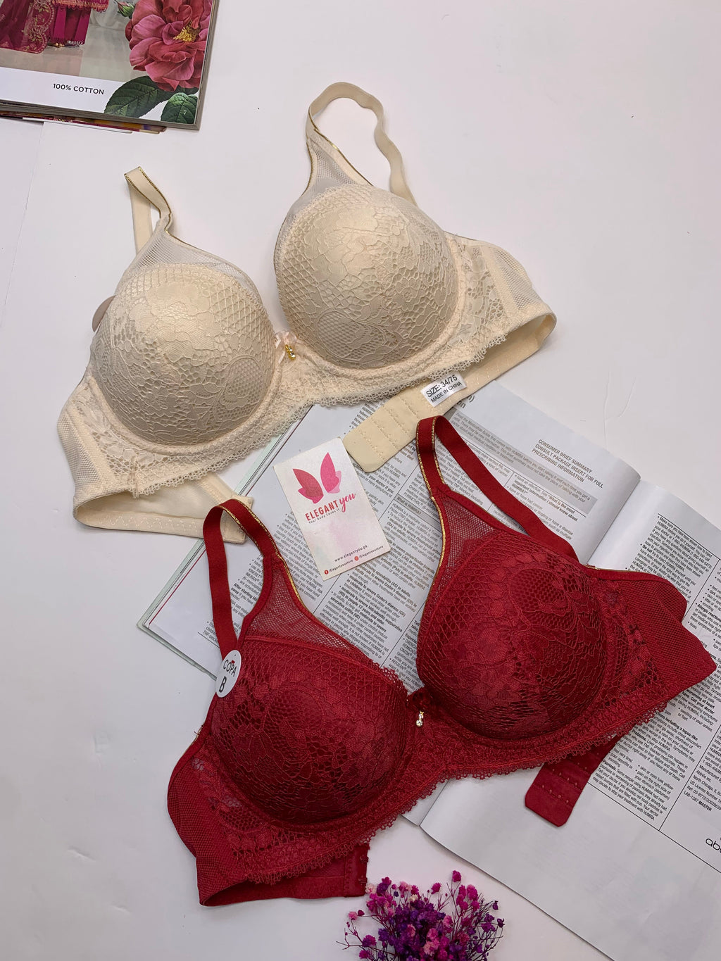 (34-40)B/C  Elegant Single Padded Push-up Lace Bridal Bra 23010(142)