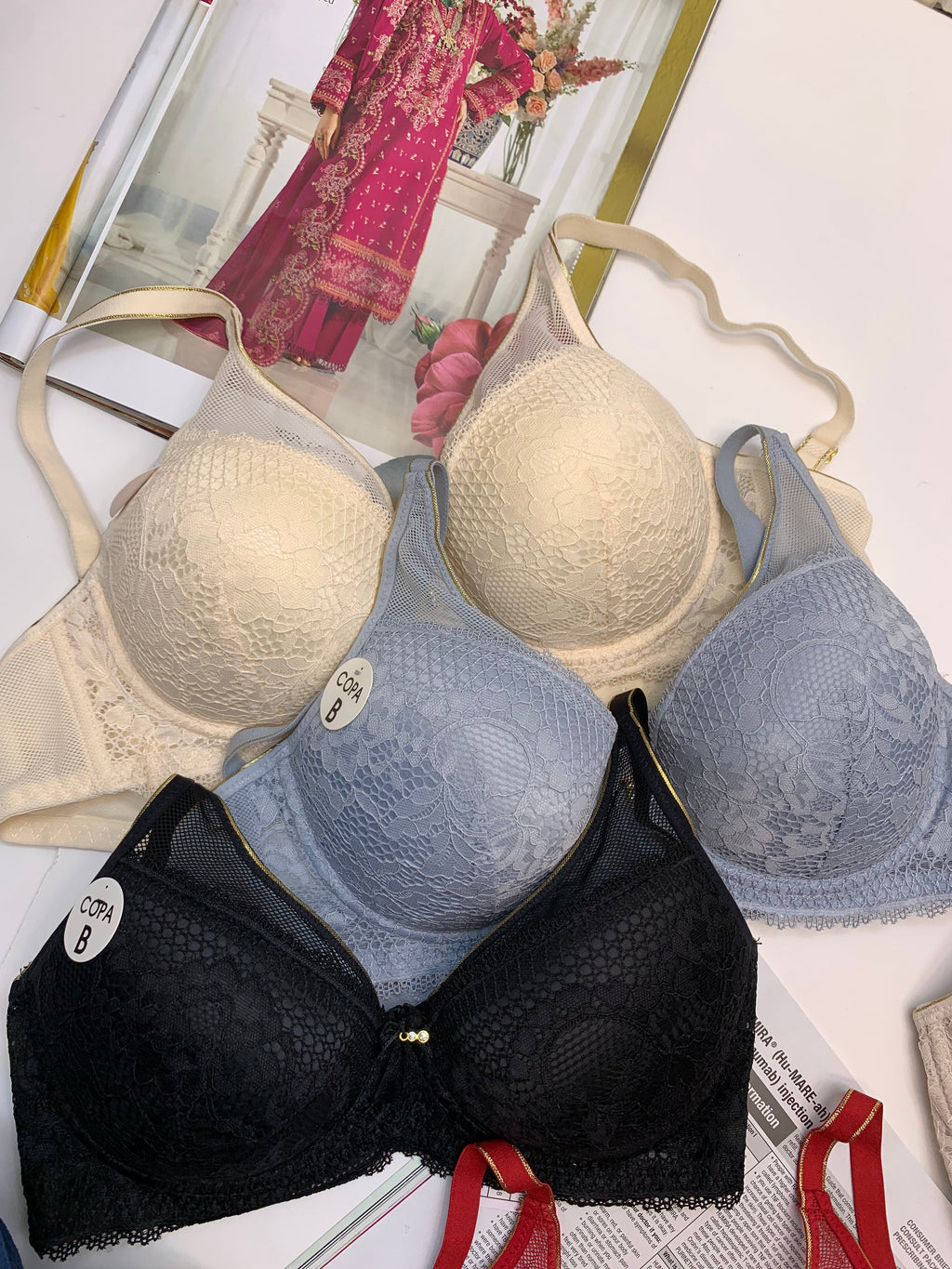 (34-40)B/C  Elegant Single Padded Push-up Lace Bridal Bra 23010(142)