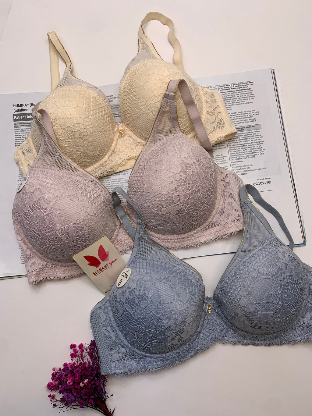 (34-40)B/C  Elegant Single Padded Push-up Lace Bridal Bra 23010(142)