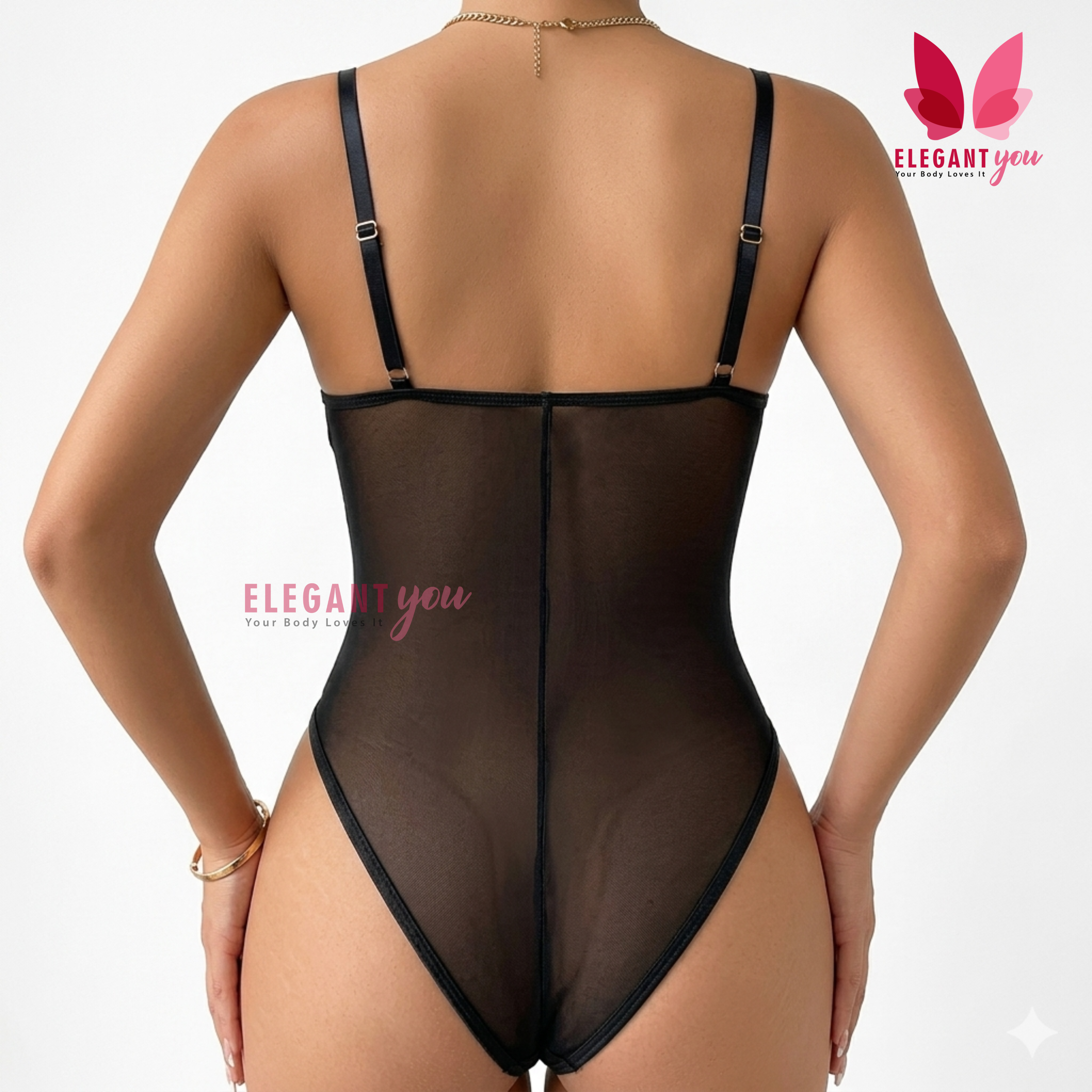 (34-40)Lacy Mesh Cut-out See-Through Body-Suit (2029)