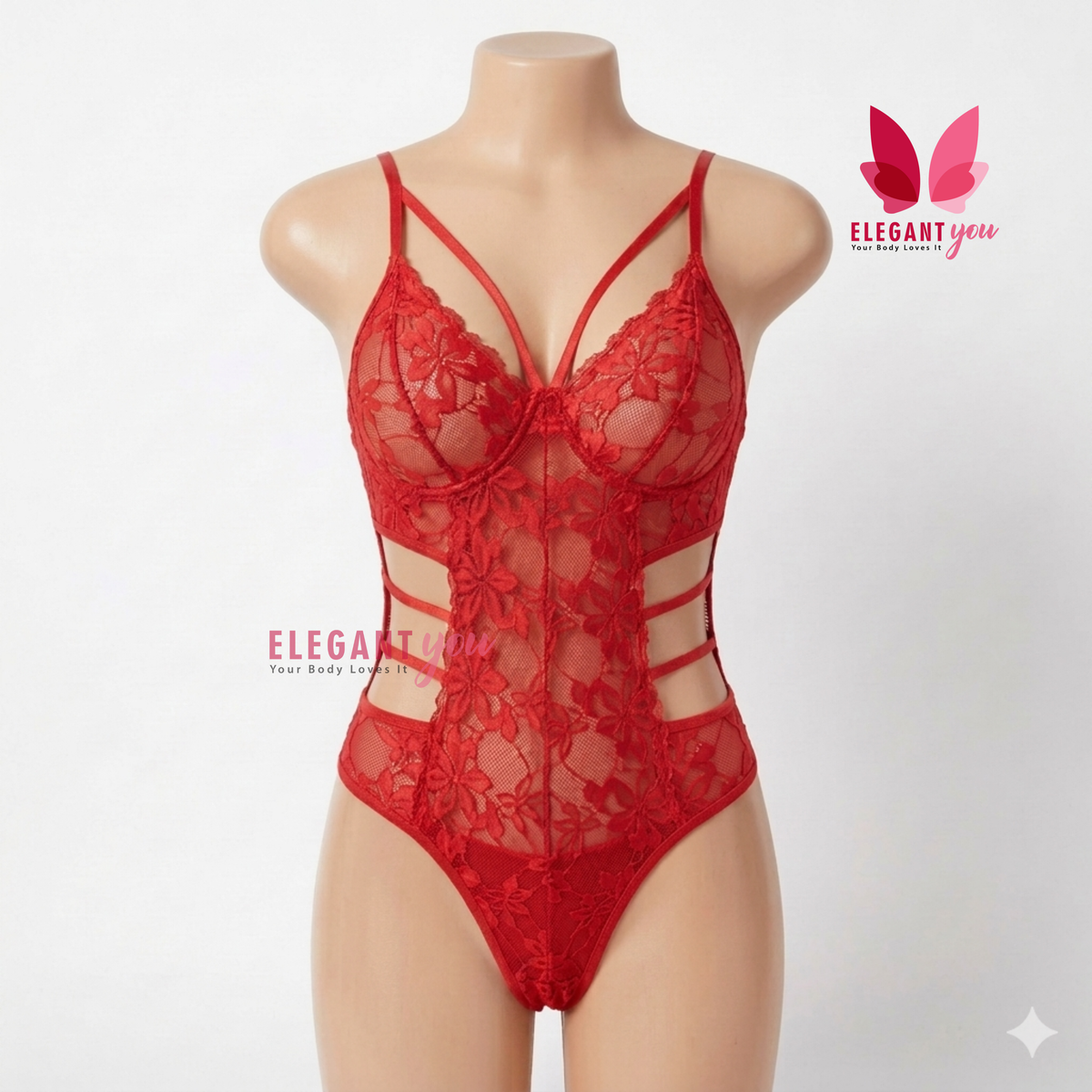 (34-40)Lacy Mesh Cut-out See-Through Body-Suit (2029)