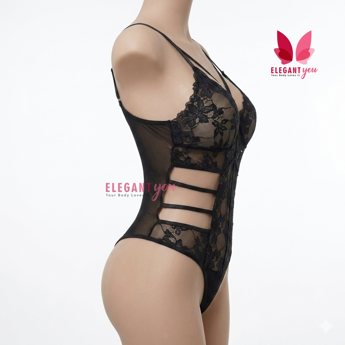 (34-40)Lacy Mesh Cut-out See-Through Body-Suit (2029)