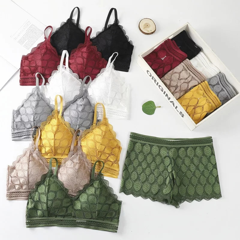 (28-36) Modish Leaf Design Bra & Boxer Pair (039)*