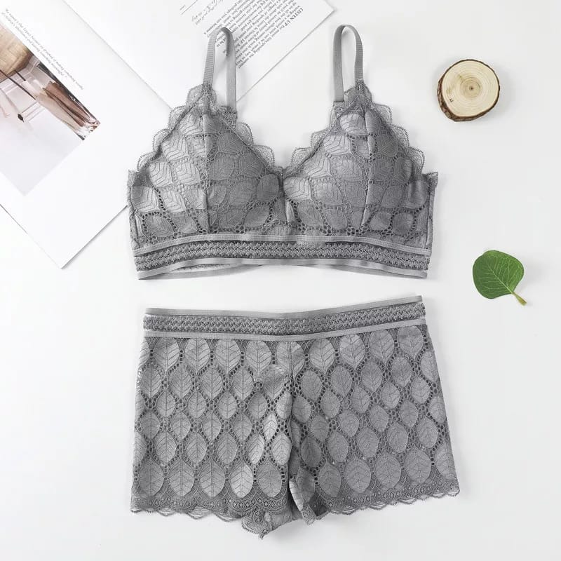 (28-36) Modish Leaf Design Bra & Boxer Pair (039)*