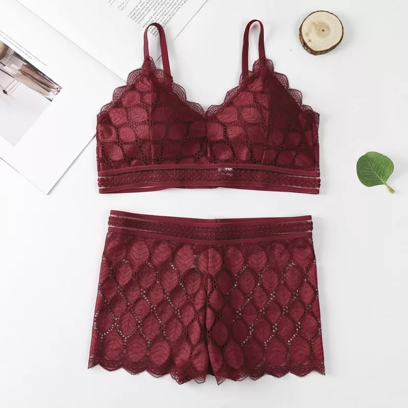 (28-36) Modish Leaf Design Bra & Boxer Pair (039)*