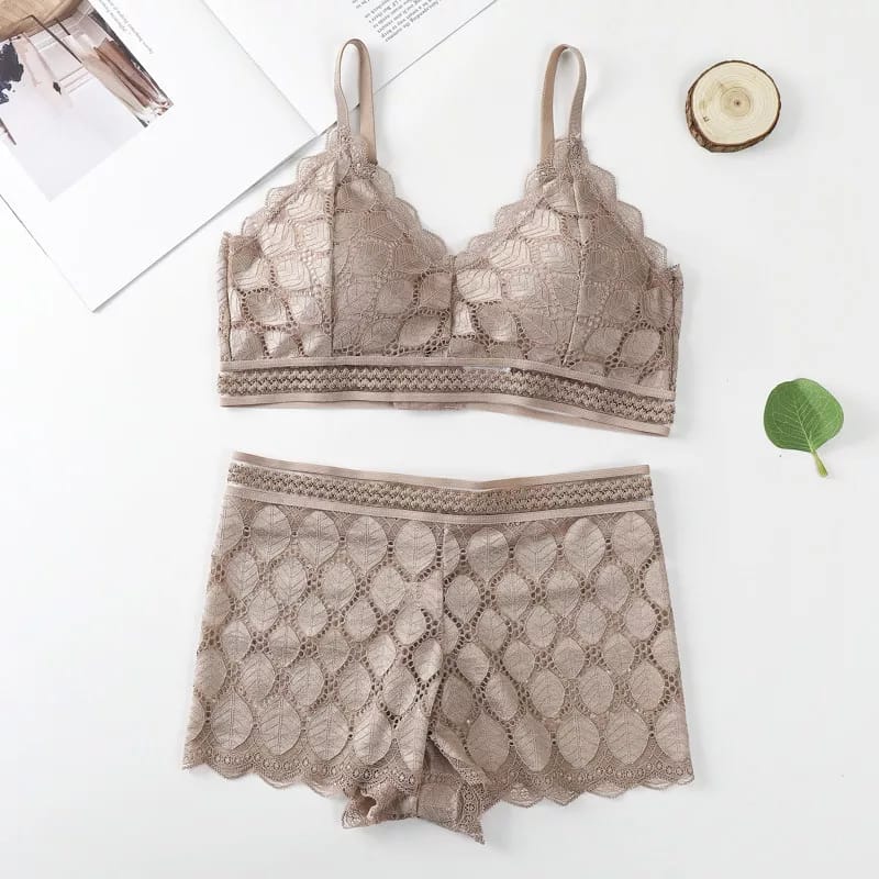 (28-36) Modish Leaf Design Bra & Boxer Pair (039)*