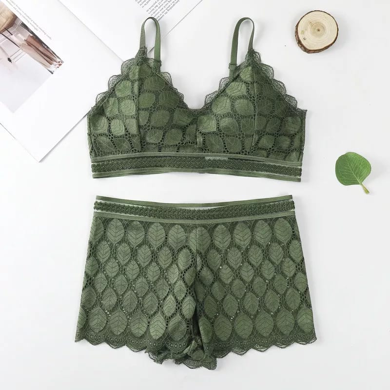 (28-36) Modish Leaf Design Bra & Boxer Pair (039)*