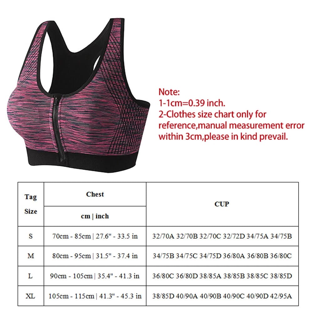 (32-38)Wide Straps Front Zipper Sports Bra (017)*