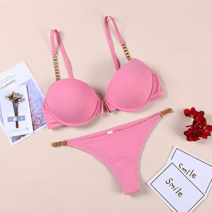 Luxury Gold Chain Push-Up Bra Set
