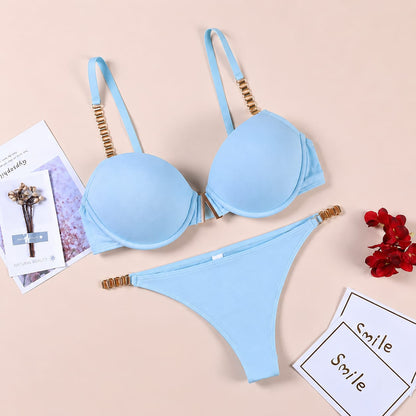 Luxury Gold Chain Push-Up Bra Set