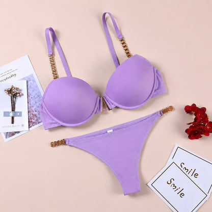 Luxury Gold Chain Push-Up Bra Set