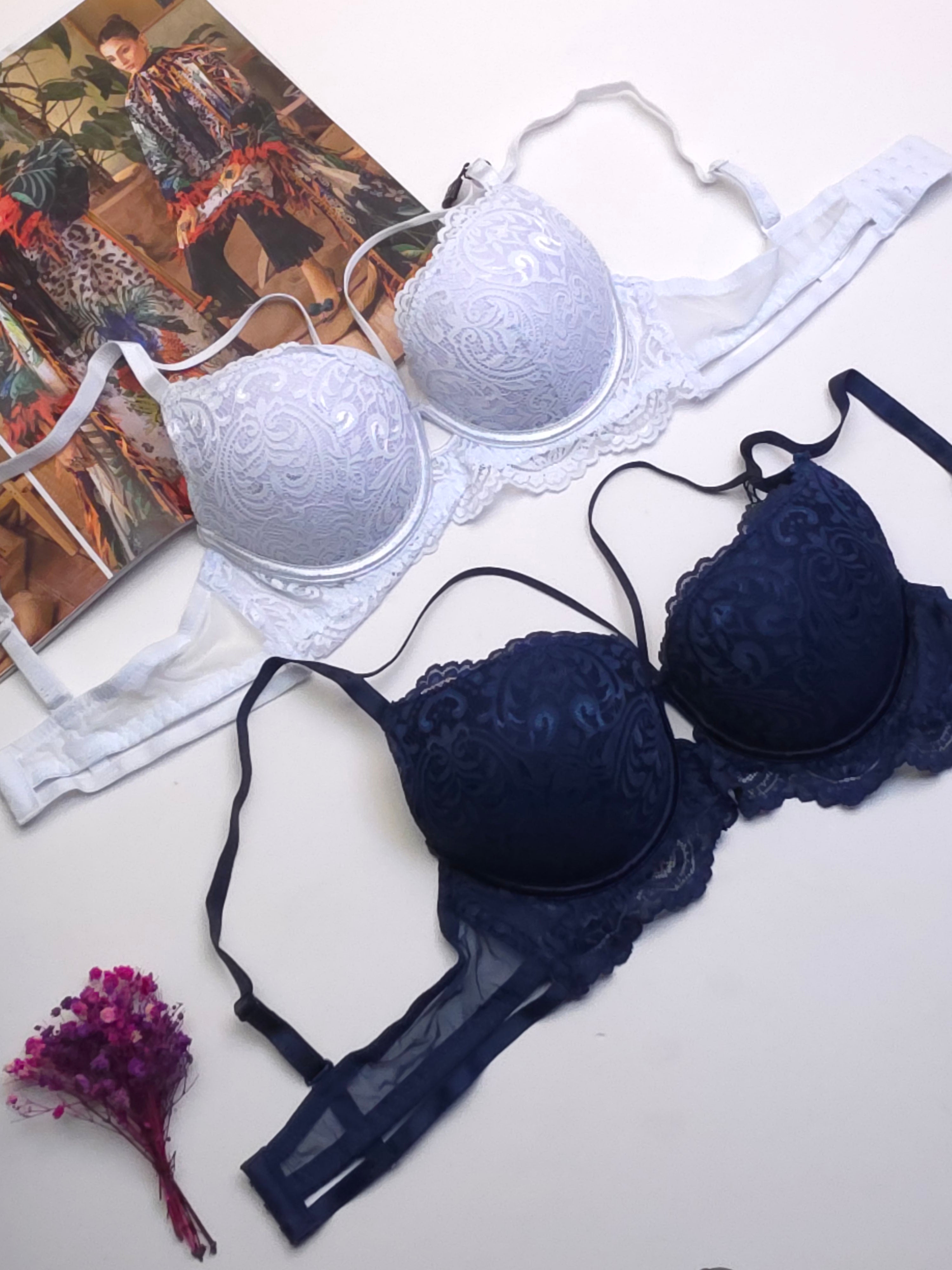 (34-40)B Elegant Double Padded Push-up Lace Bridal Bra 3108(149)*^