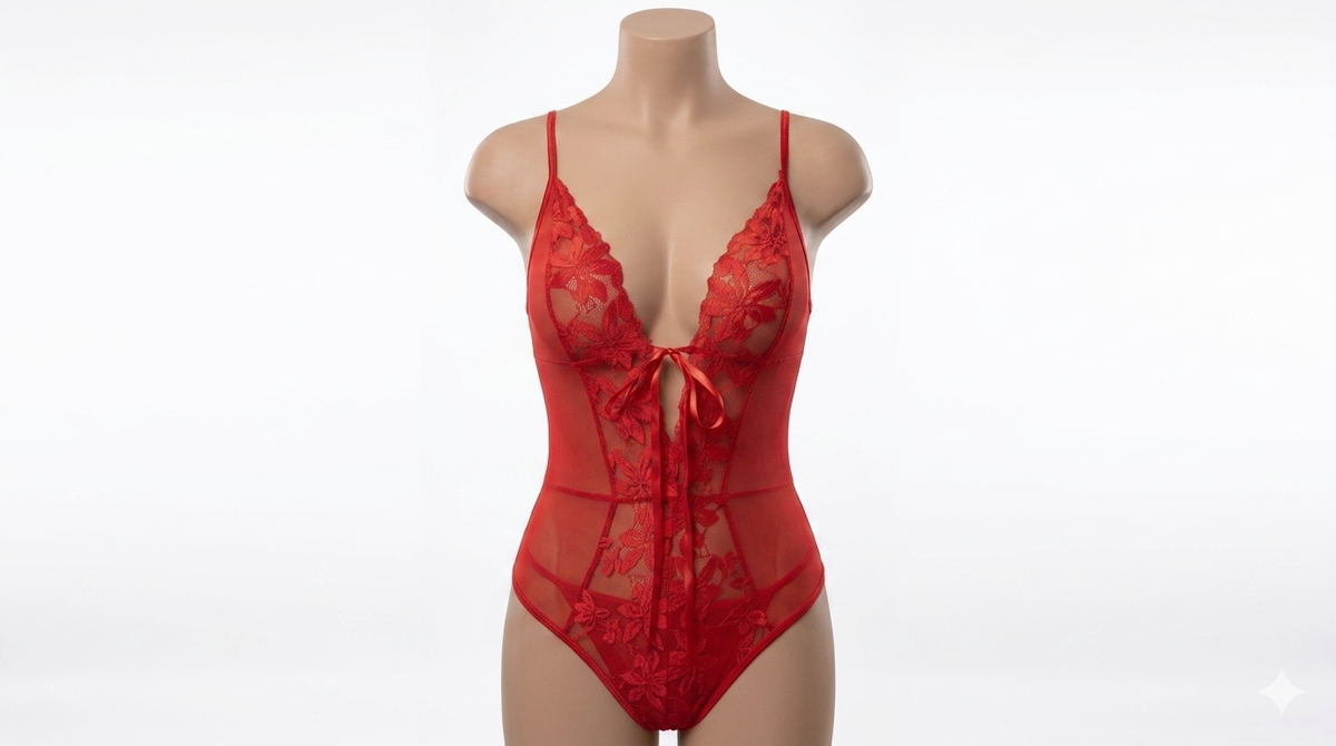 (34-40)Lacy Mesh Cut-out See-Through Body-Suit 2033(C12-R5)