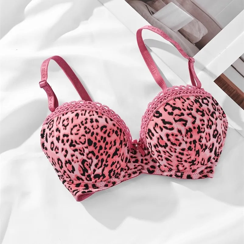 (36-42)C Leopard Print lace Thin Pad  C Cupsize  Wired Bra 8098(145)*