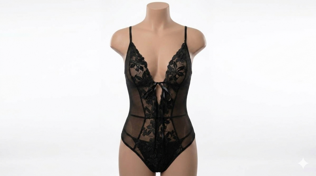 (34-40)Lacy Mesh Cut-out See-Through Body-Suit 2033(C12-R5)