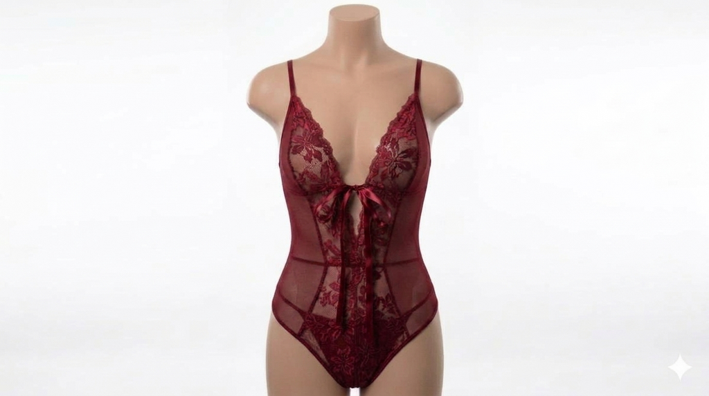 (34-40)Lacy Mesh Cut-out See-Through Body-Suit 2033(C12-R5)