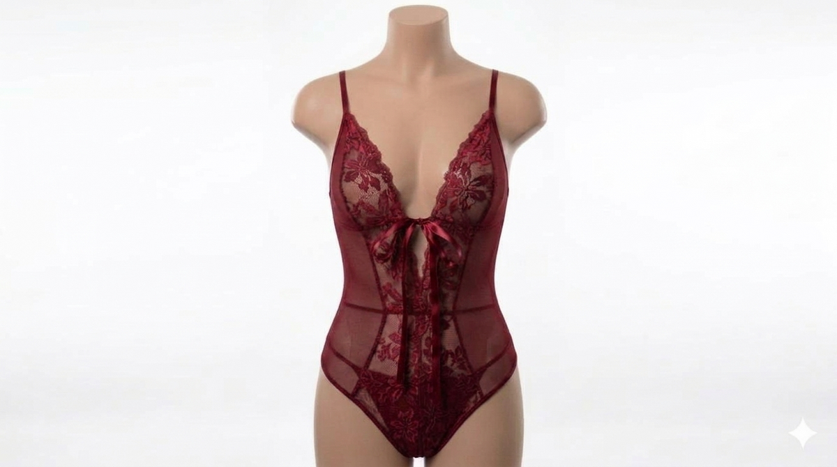 (34-40)Lacy Mesh Cut-out See-Through Body-Suit 2033(C12-R5)