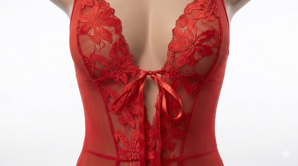 (34-40)Lacy Mesh Cut-out See-Through Body-Suit 2033(C12-R5)